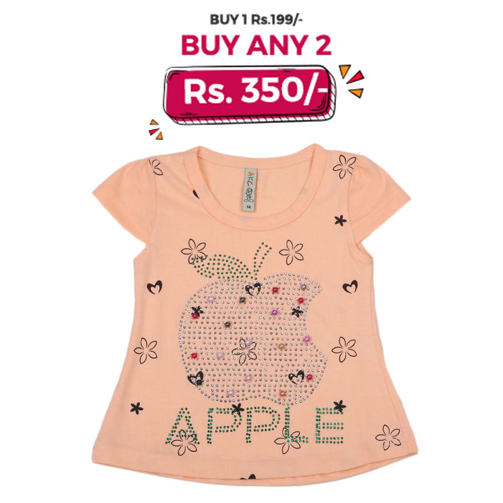 Girls Half Sleeves T-Shirt - Peach, Kids, Girls T-Shirts, Chase Value, Chase Value