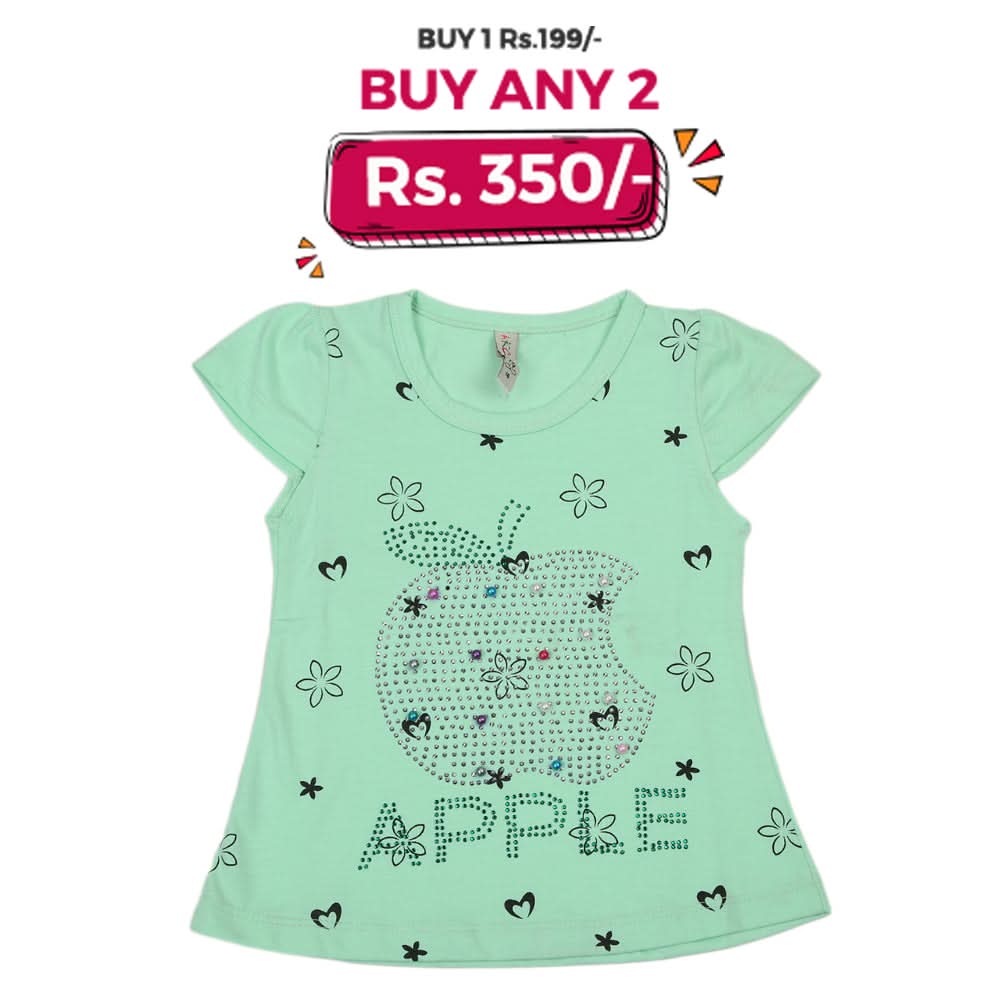 Girls Half Sleeves T-Shirt - Light Green, Kids, Girls T-Shirts, Chase Value, Chase Value