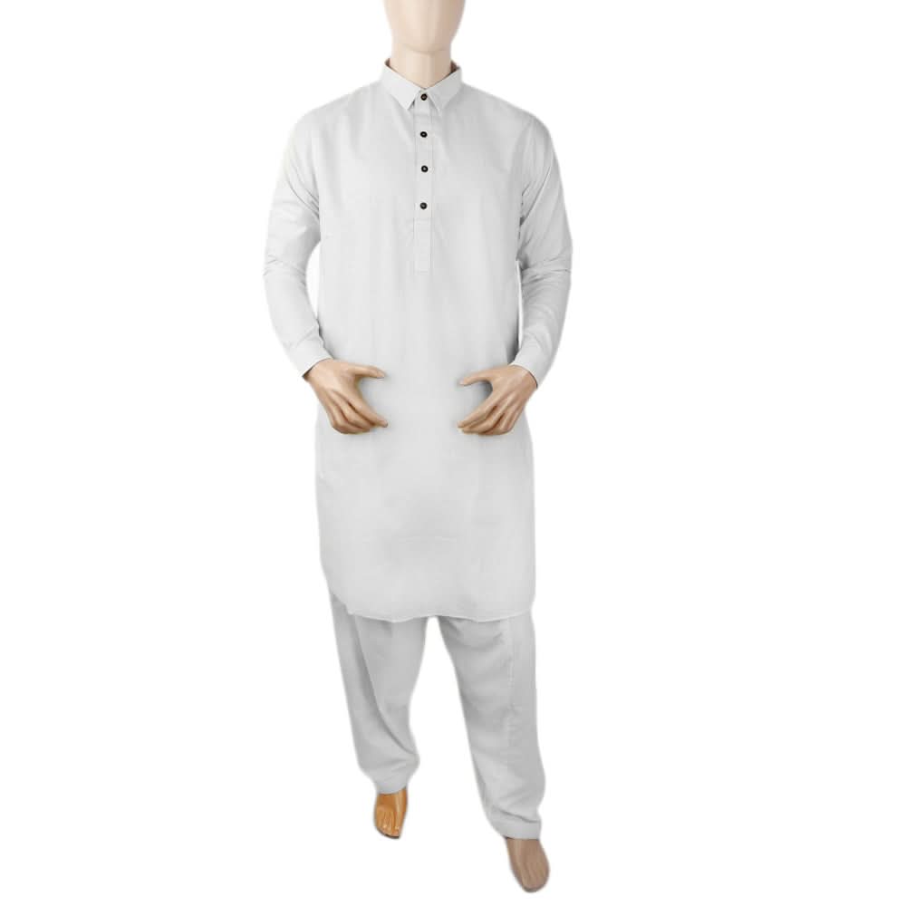 Men's Mashriq Slim Fit Shalwar Kameez Plain - White, Men, Shalwar Kameez, Chase Value, Chase Value