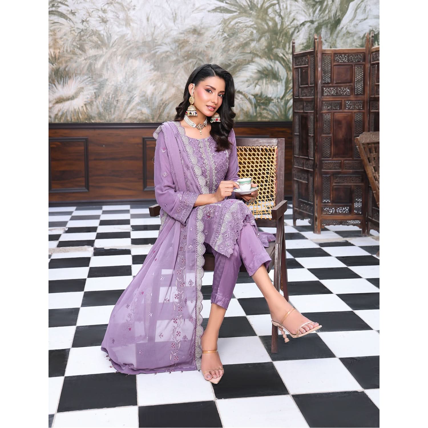 Emerald Chiffon By Dr. Haris Hand Embellishment Sami Unstitched 3Pcs Suit - 1, Women, 3Pcs Shalwar Suit, MI Creation, Chase Value