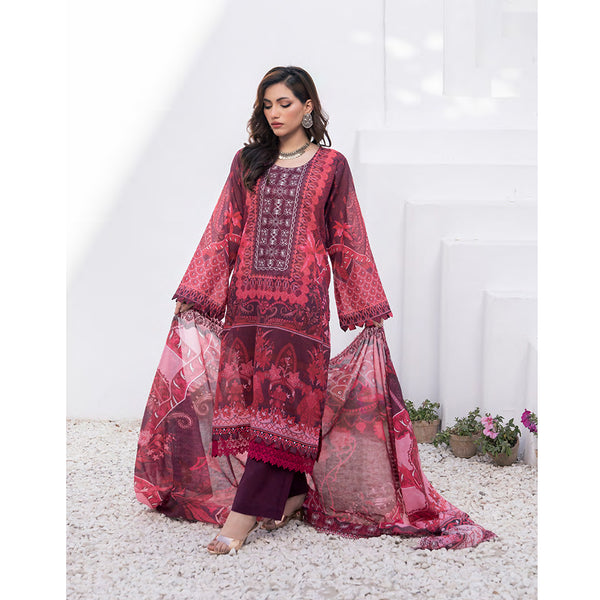 Janan Printed Lawn Embroidered  Suit 3Pcs with Cut Work Dupatta - 1