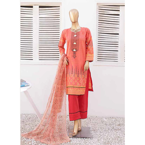 Zoha Lawn Printed Embroidered 3Pcs Suit with Bember Dupatta - 6