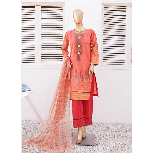 Zoha Lawn Printed Embroidered 3Pcs Suit with Bember Dupatta - 6, Women, 3Pcs Shalwar Suit, Leeds Textile, Chase Value