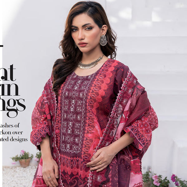 Janan Printed Lawn Embroidered  Suit 3Pcs with Cut Work Dupatta - 1
