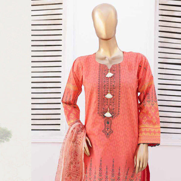 Zoha Lawn Printed Embroidered 3Pcs Suit with Bember Dupatta - 6, Women, 3Pcs Shalwar Suit, Leeds Textile, Chase Value