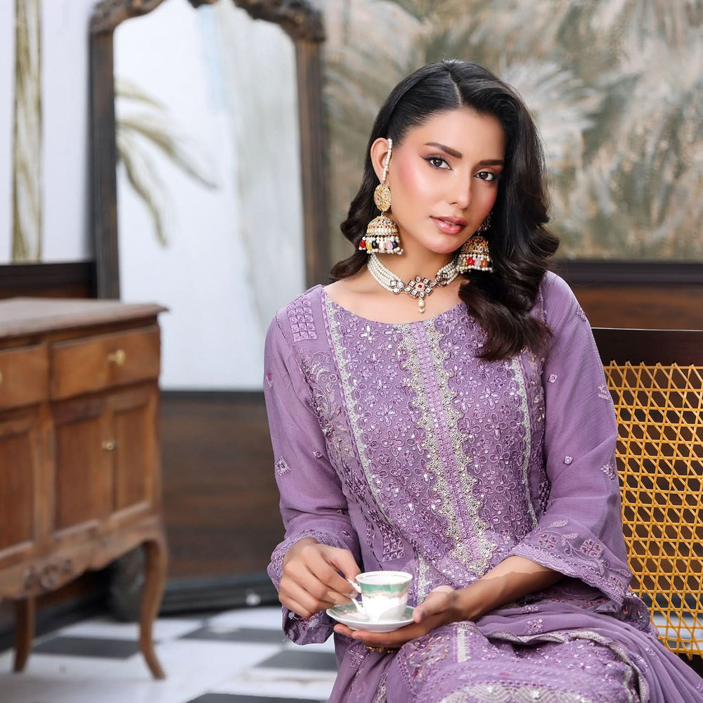 Emerald Chiffon By Dr. Haris Hand Embellishment Sami Unstitched 3Pcs Suit - 1, Women, 3Pcs Shalwar Suit, MI Creation, Chase Value