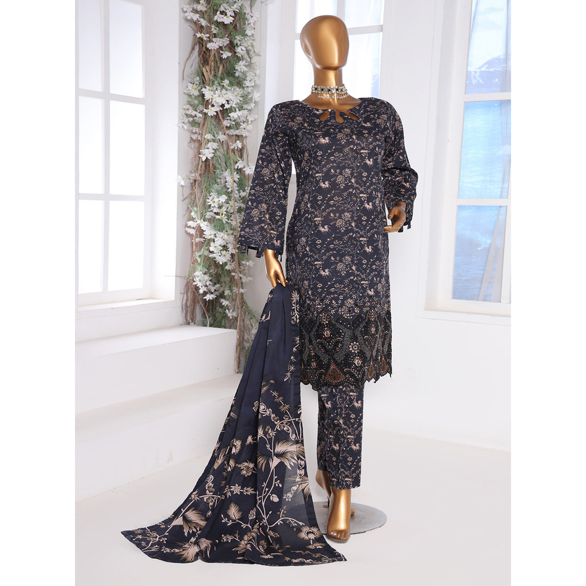 3D Daman kari By MI Creation Printed Lawn With Embroidered Unstitched 3Pcs Suit - 4, Women, 3Pcs Shalwar Suit, MI Creation, Chase Value