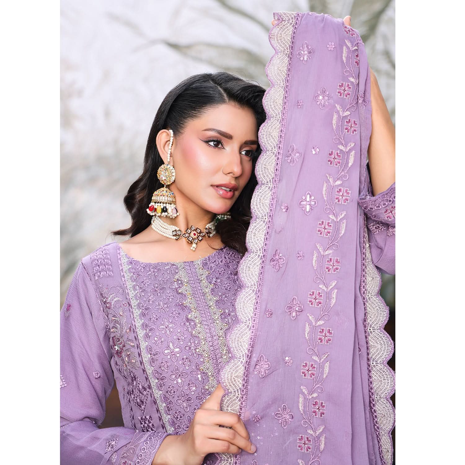 Emerald Chiffon By Dr. Haris Hand Embellishment Sami Unstitched 3Pcs Suit - 1, Women, 3Pcs Shalwar Suit, MI Creation, Chase Value