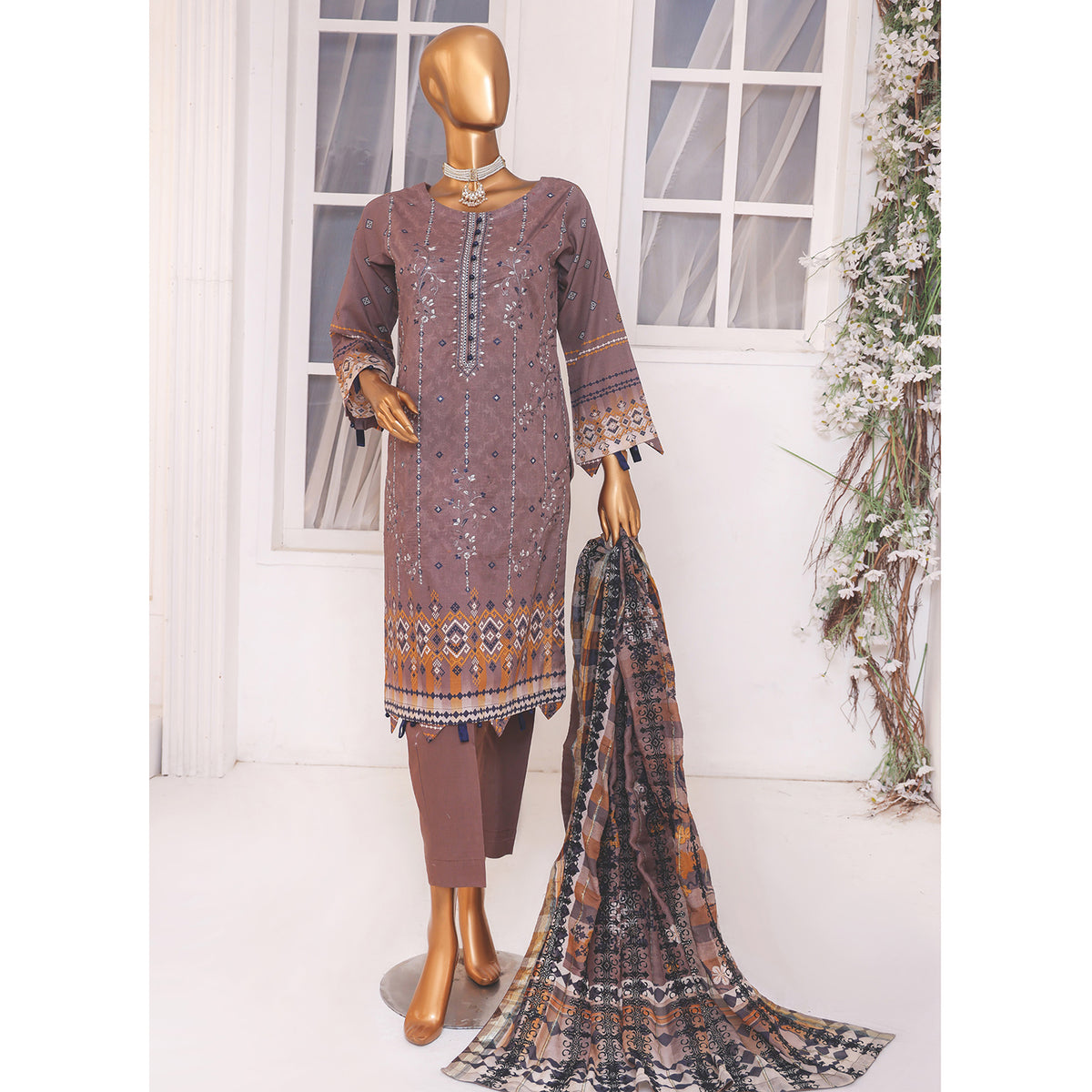 Needle Wonder By Dr. Haris Printed & Embroidered Lawn Unstitched 3Pcs Suit - 1, Women, 3Pcs Shalwar Suit, MI Creation, Chase Value