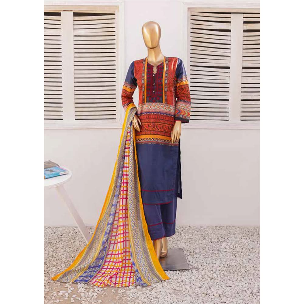 Zoha Lawn Printed Embroidered 3Pcs Suit with Bember Dupatta - 5, Women, 3Pcs Shalwar Suit, Leeds Textile, Chase Value