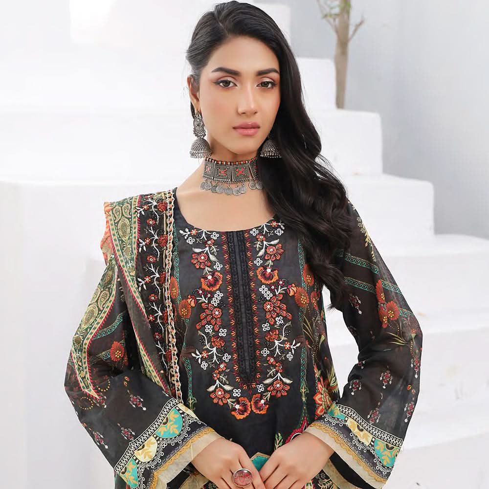 Janan Printed Lawn Embroidered  Suit 3Pcs with Cut Work Dupatta - 2, Women, 3Pcs Shalwar Suit, Zesh Textile, Chase Value