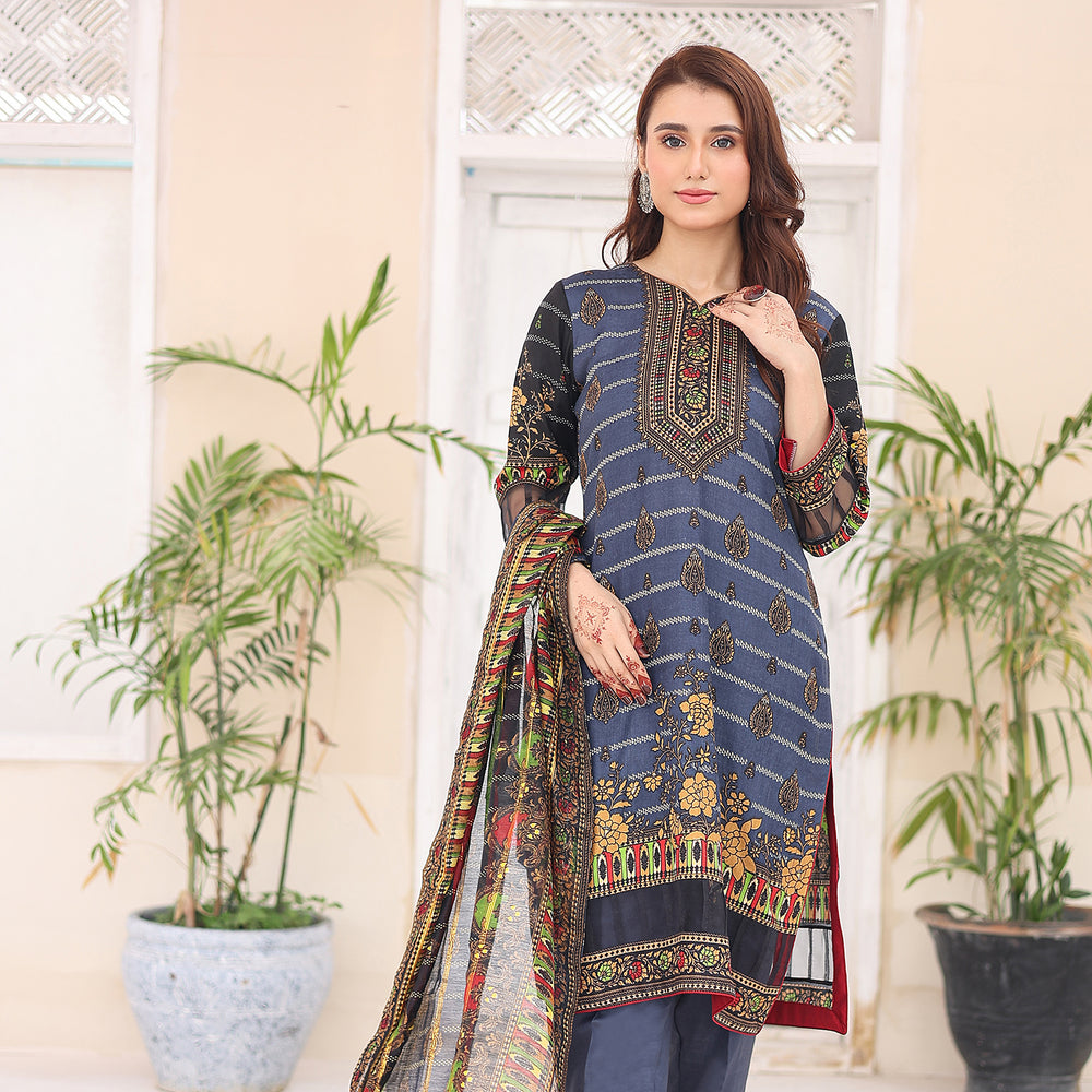 Laiba By SN Cloth Printed Unstitched 3 Pcs Suit - 2, Women, 3Pcs Shalwar Suit, SN Cloth, Chase Value