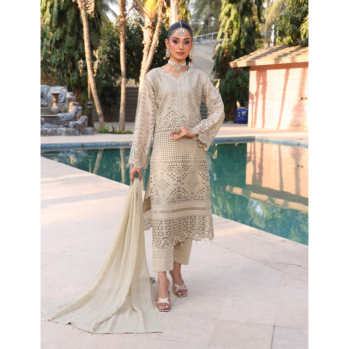 Summer Vibes By Dr. Haris Chikankari Lawn Unstitched 4 Pec Suit - 6, Women, 3Pcs Shalwar Suit, MI Creation, Chase Value