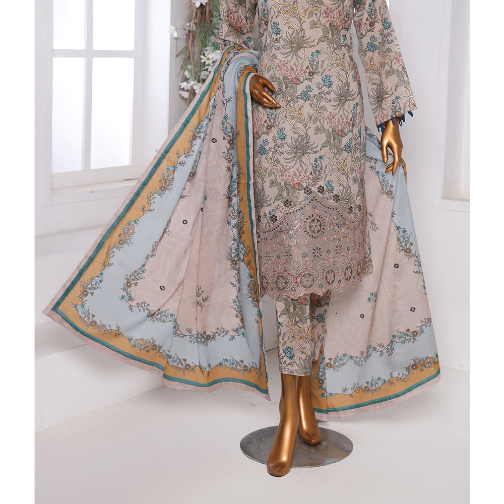 3D Daman kari By MI Creation Printed Lawn With Embroidered Unstitched 3Pcs Suit - 8, Women, 3Pcs Shalwar Suit, MI Creation, Chase Value