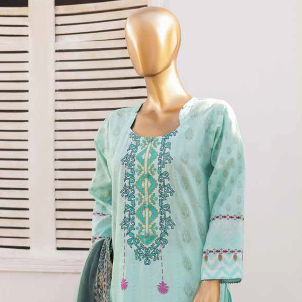 Zoha Lawn Printed Embroidered 3Pcs Suit with Bember Dupatta - 4, Women, 3Pcs Shalwar Suit, Leeds Textile, Chase Value