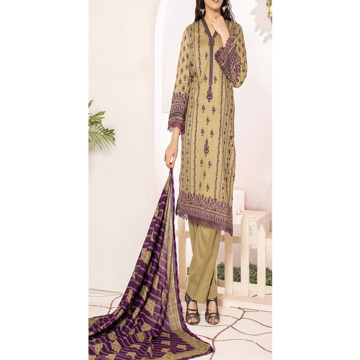VS Daman Cambric Unstitched 3pcs Suit - 601-A, Women, 3Pcs Shalwar Suit, VS Textile, Chase Value