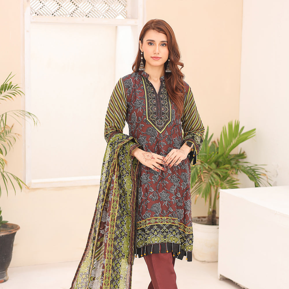 Laiba By SN Cloth Printed Unstitched 3 Pcs Suit - 3, Women, 3Pcs Shalwar Suit, SN Cloth, Chase Value
