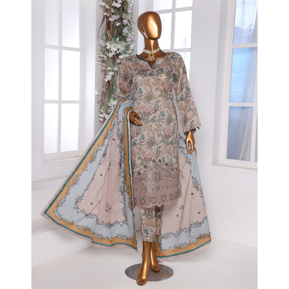 3D Daman kari By MI Creation Printed Lawn With Embroidered Unstitched 3Pcs Suit - 8, Women, 3Pcs Shalwar Suit, MI Creation, Chase Value