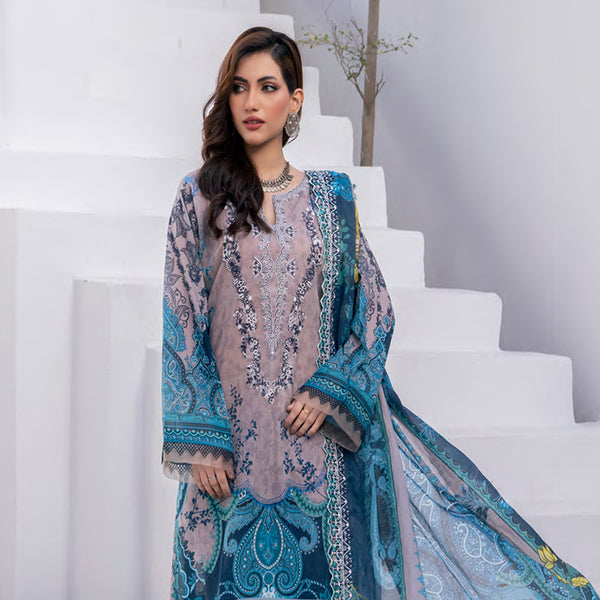 Janan Printed Lawn Embroidered  Suit 3Pcs with Cut Work Dupatta - 3