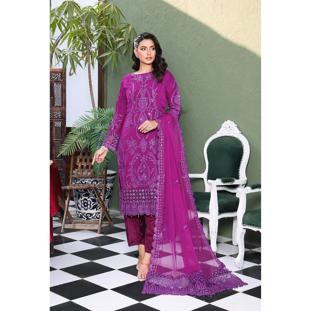 Emerald Chiffon By Dr. Haris Hand Embellishment Sami Unstitched 3Pcs Suit - 3, Women, 3Pcs Shalwar Suit, MI Creation, Chase Value
