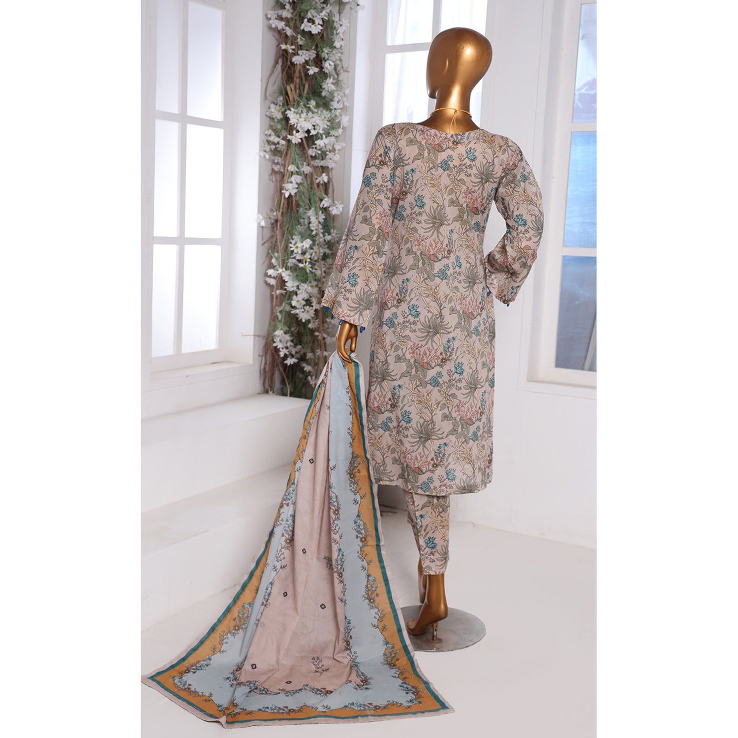 3D Daman kari By MI Creation Printed Lawn With Embroidered Unstitched 3Pcs Suit - 8, Women, 3Pcs Shalwar Suit, MI Creation, Chase Value