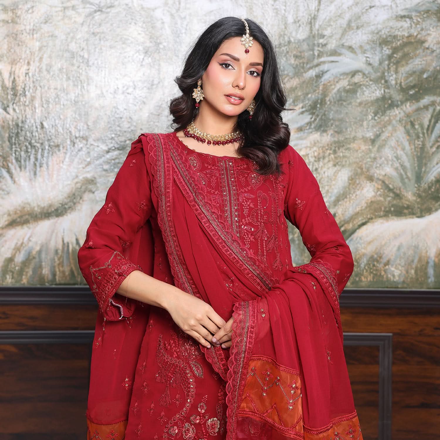 Emerald Chiffon By Dr. Haris Hand Embellishment Sami Unstitched 3Pcs Suit - 2, Women, 3Pcs Shalwar Suit, MI Creation, Chase Value