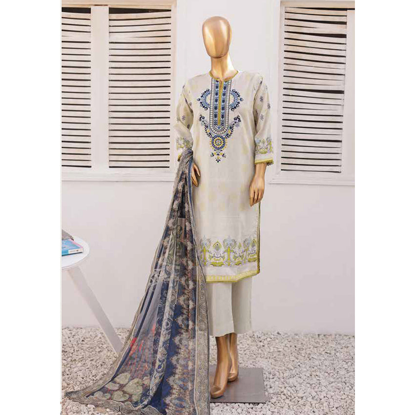 Zoha Lawn Printed Embroidered 3Pcs Suit with Bember Dupatta - 9, Women, 3Pcs Shalwar Suit, Leeds Textile, Chase Value