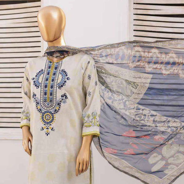 Zoha Lawn Printed Embroidered 3Pcs Suit with Bember Dupatta - 9, Women, 3Pcs Shalwar Suit, Leeds Textile, Chase Value