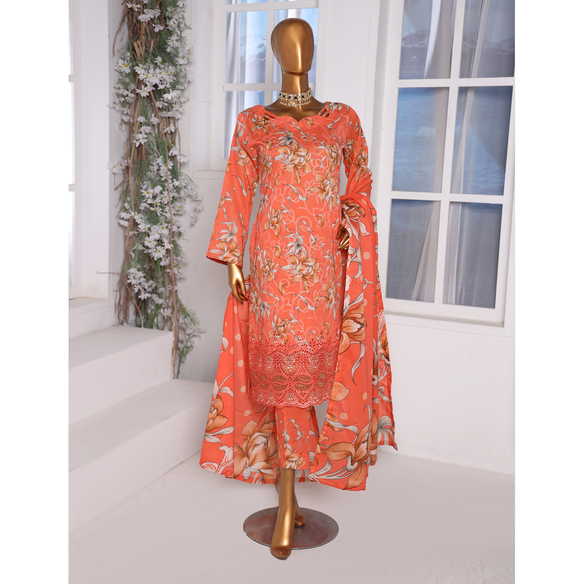 3D Daman kari By MI Creation Printed Lawn With Embroidered Unstitched 3Pcs Suit - 1, Women, 3Pcs Shalwar Suit, MI Creation, Chase Value