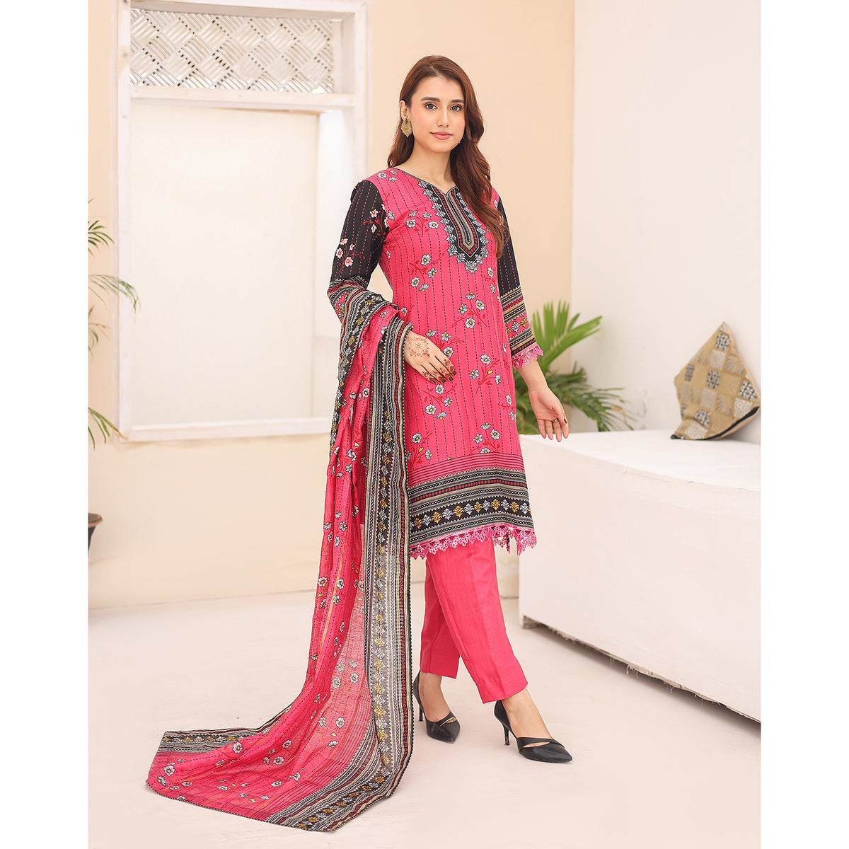 Laiba By SN Cloth Printed Unstitched 3 Pcs Suit - 5, Women, 3Pcs Shalwar Suit, SN Cloth, Chase Value