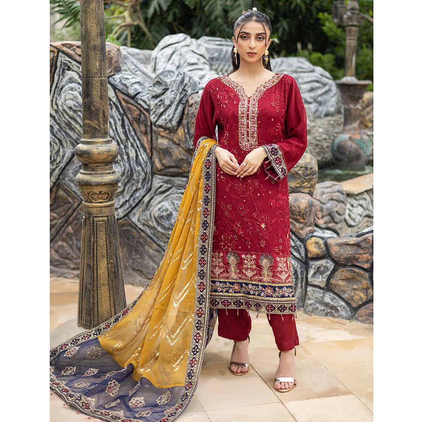 Schick Chantelle Luxury Chiffon Embroidered Unstitched 3Pcs Suit - 5