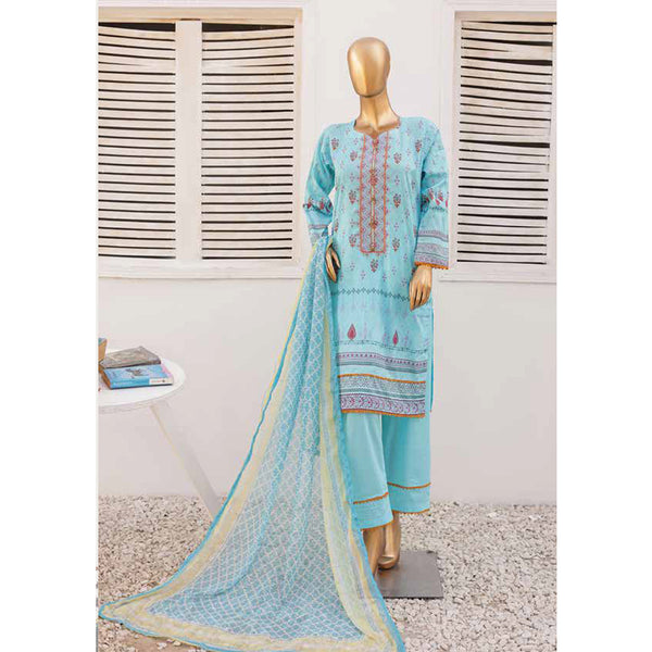 Zoha Lawn Printed Embroidered 3Pcs Suit with Bember Dupatta - 2, Women, 3Pcs Shalwar Suit, Leeds Textile, Chase Value