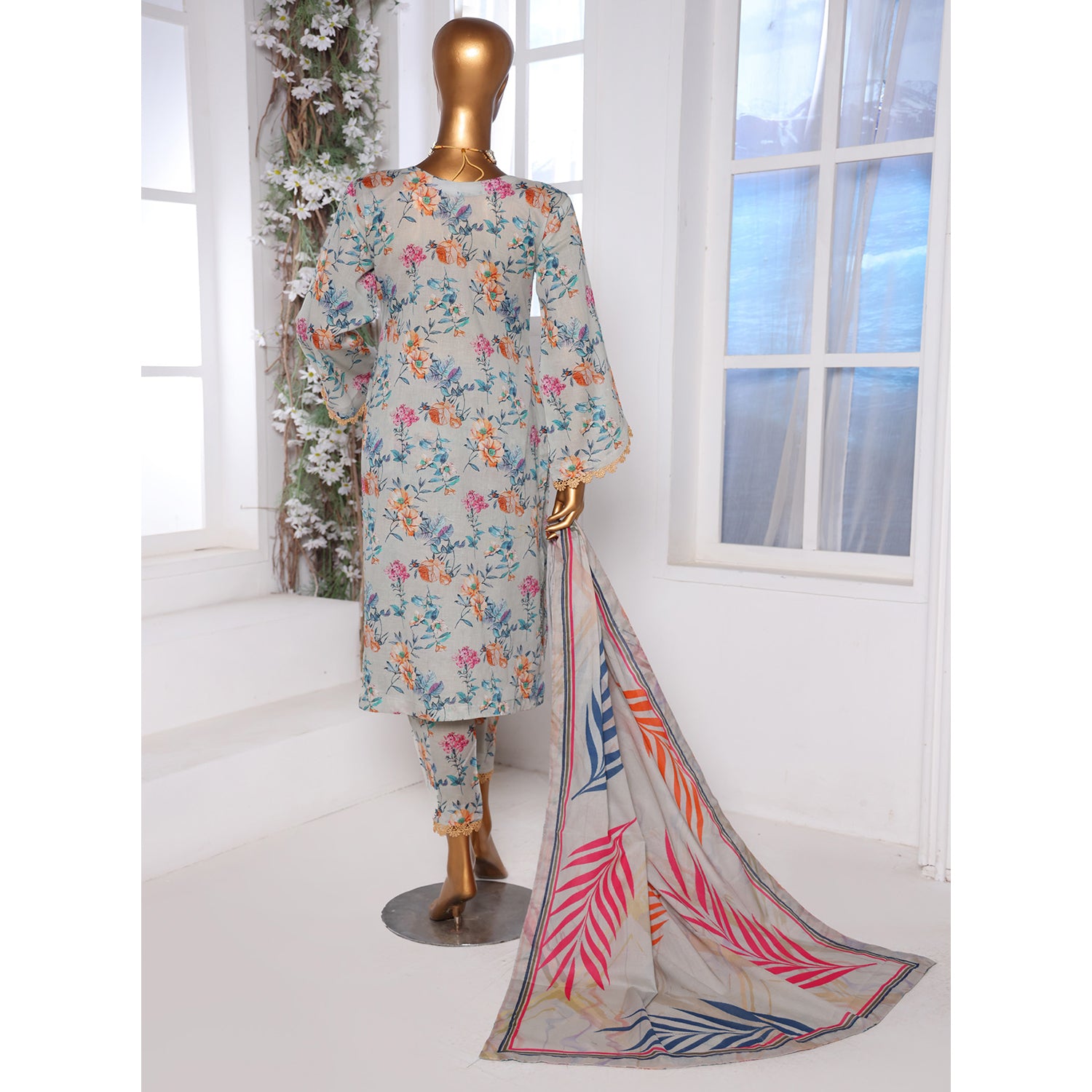 3D Daman kari By MI Creation Printed Lawn With Embroidered Unstitched 3Pcs Suit - 5, Women, 3Pcs Shalwar Suit, MI Creation, Chase Value