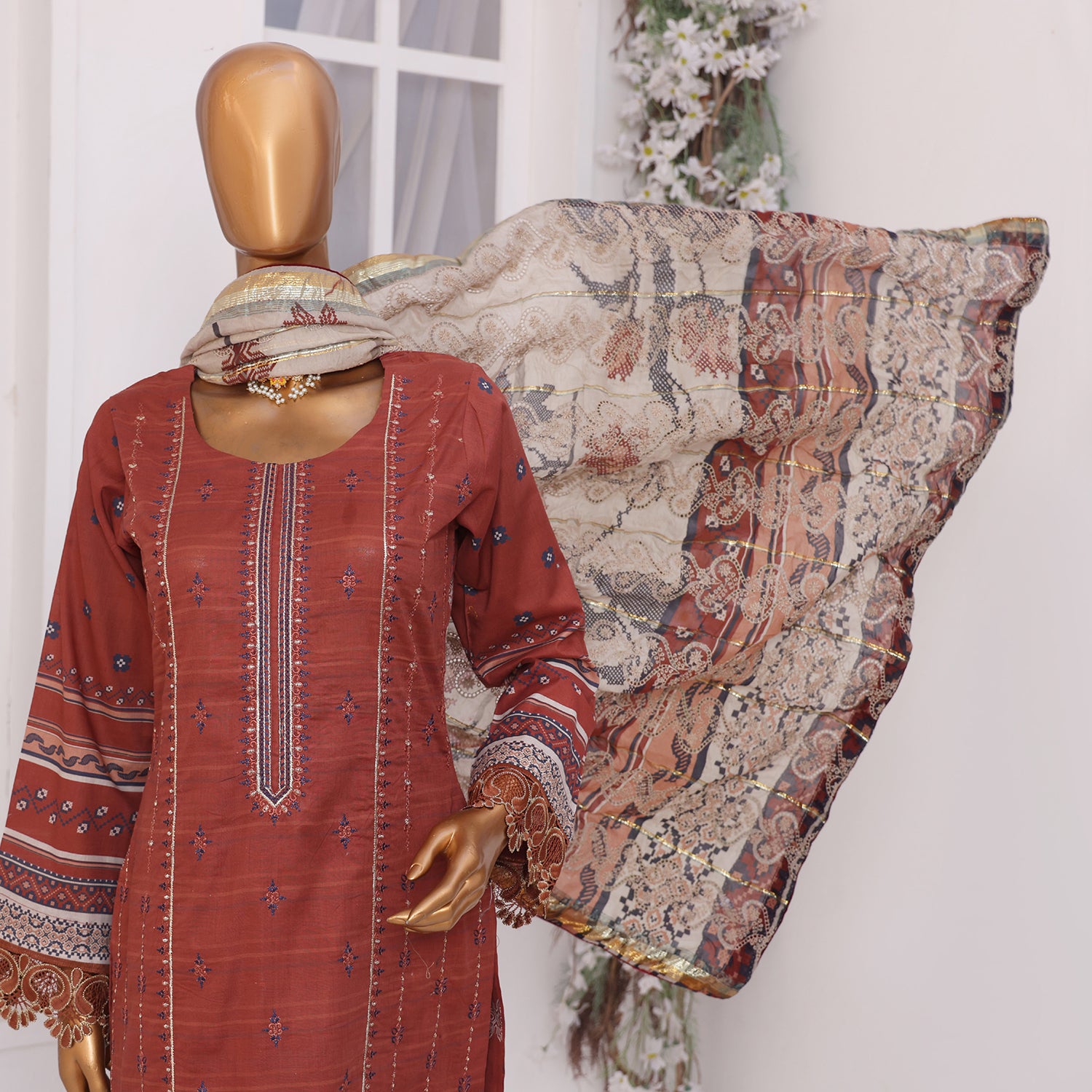 Needle Wonder By Dr. Haris Printed & Embroidered Lawn Unstitched 3Pcs Suit - 9, Women, 3Pcs Shalwar Suit, MI Creation, Chase Value