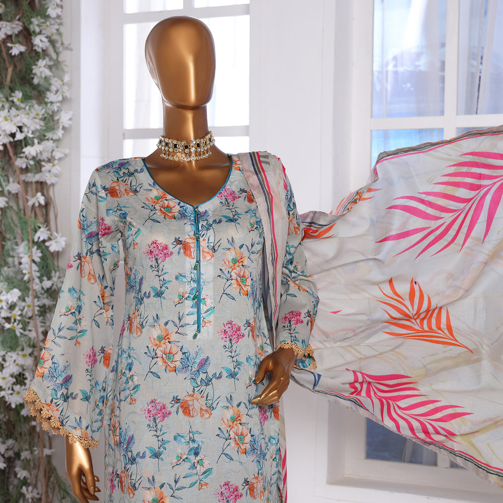 3D Daman kari By MI Creation Printed Lawn With Embroidered Unstitched 3Pcs Suit - 5, Women, 3Pcs Shalwar Suit, MI Creation, Chase Value