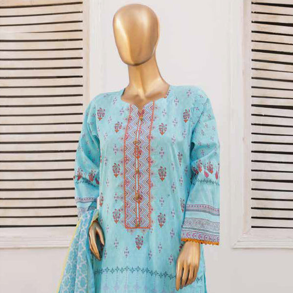 Zoha Lawn Printed Embroidered 3Pcs Suit with Bember Dupatta - 2