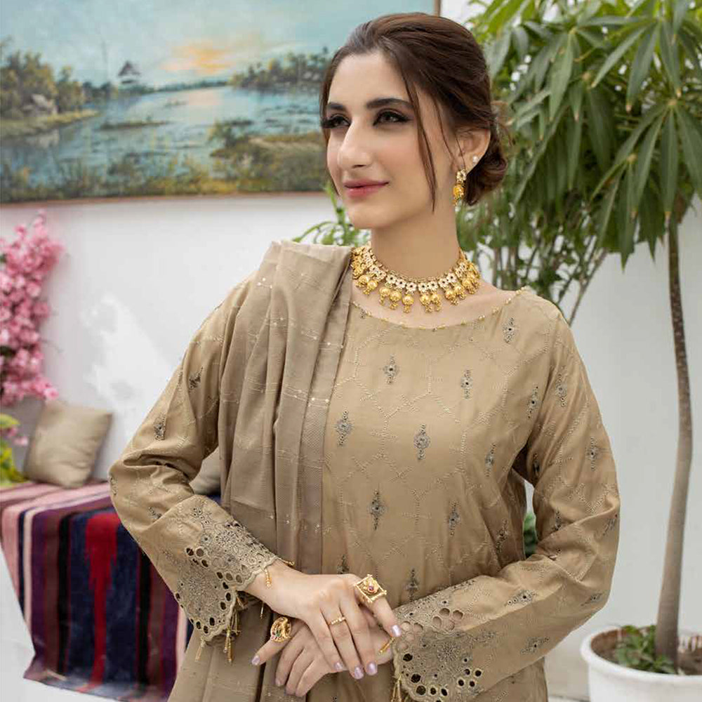 Schick Koel Viscose Schiffli Boring Embroidered Unstitched Suit With Fancy Dupatta - 2, Women, 3Pcs Shalwar Suit, MI Creation, Chase Value