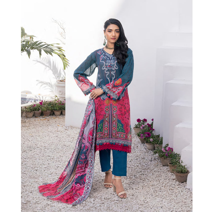 Janan Printed Lawn Embroidered  Suit 3Pcs with Cut Work Dupatta - 8, Women, 3Pcs Shalwar Suit, Zesh Textile, Chase Value