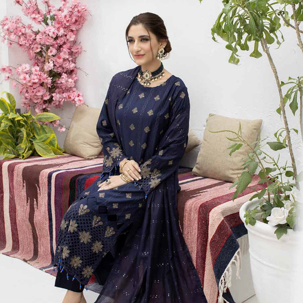 Schick Koel Viscose Schiffli Boring Embroidered Unstitched Suit With Fancy Dupatta - 4, Women, 3Pcs Shalwar Suit, MI Creation, Chase Value