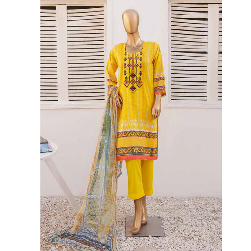 Zoha Lawn Printed Embroidered 3Pcs Suit with Bember Dupatta - 3, Women, 3Pcs Shalwar Suit, Leeds Textile, Chase Value