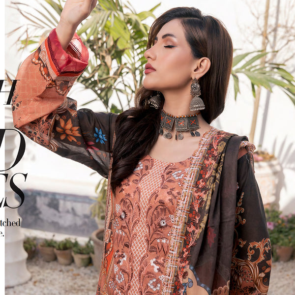 Janan Printed Lawn Embroidered  Suit 3Pcs with Cut Work Dupatta - 10