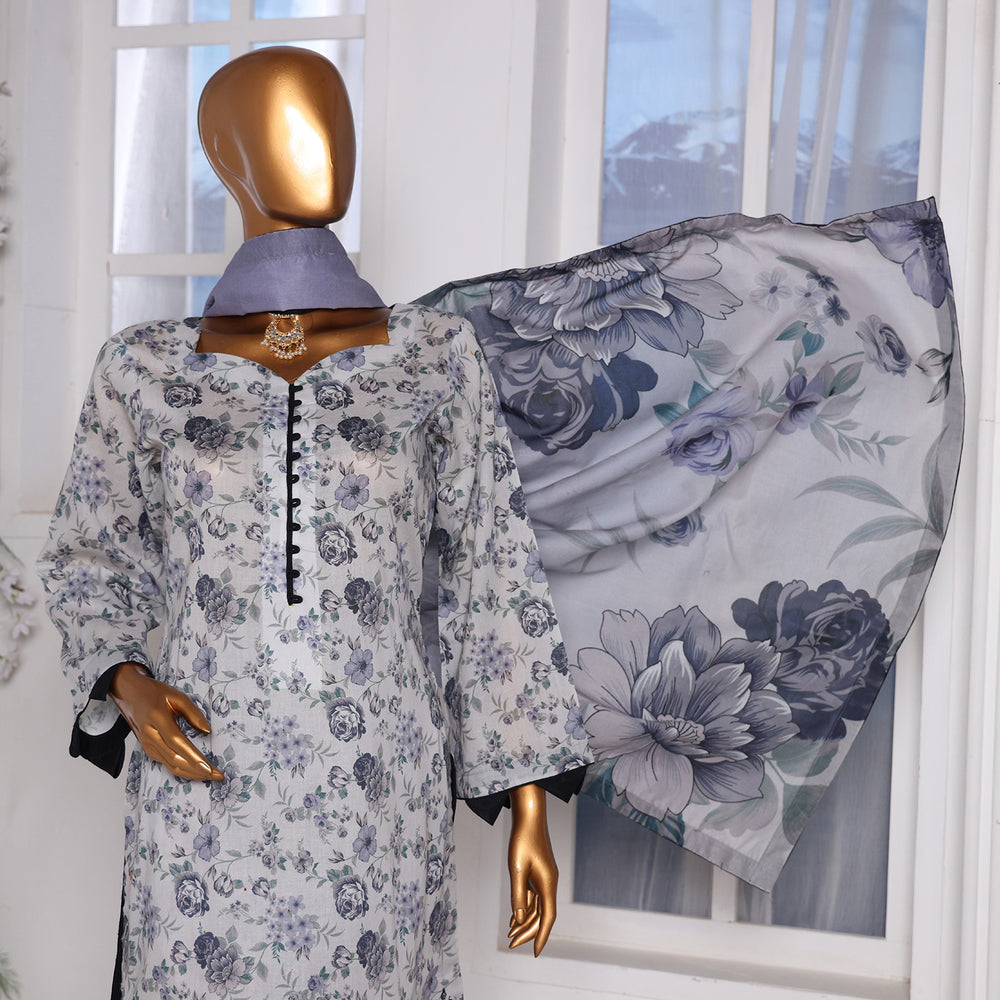 3D Daman kari By MI Creation Printed Lawn With Embroidered Unstitched 3Pcs Suit - 7, Women, 3Pcs Shalwar Suit, MI Creation, Chase Value