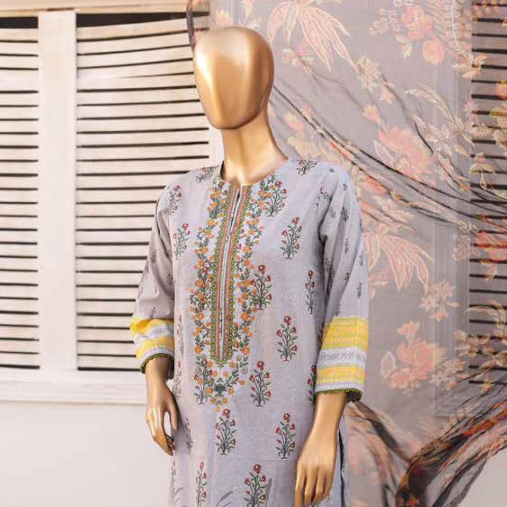 Zoha Lawn Printed Embroidered 3Pcs Suit with Bember Dupatta - 7, Women, 3Pcs Shalwar Suit, Leeds Textile, Chase Value