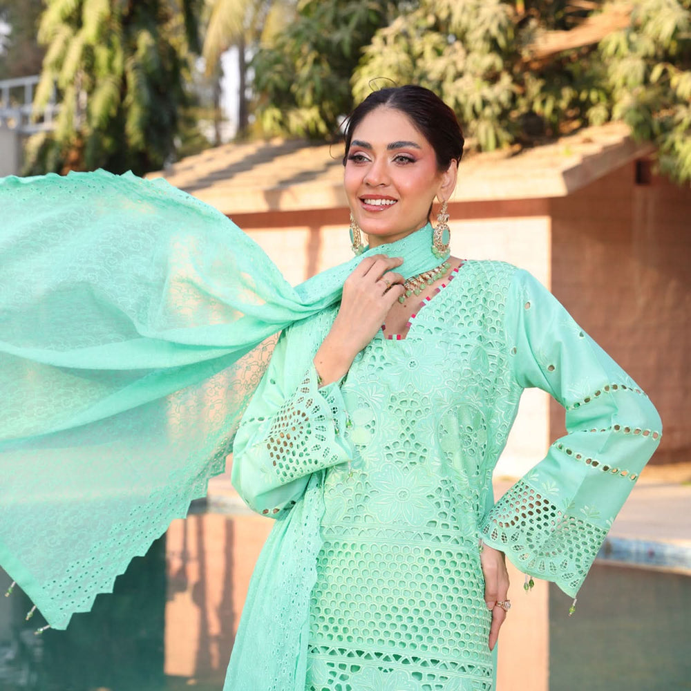 Summer Vibes By Dr. Haris Chikankari Lawn Unstitched 4 Pec Suit - 4, Women, 3Pcs Shalwar Suit, MI Creation, Chase Value