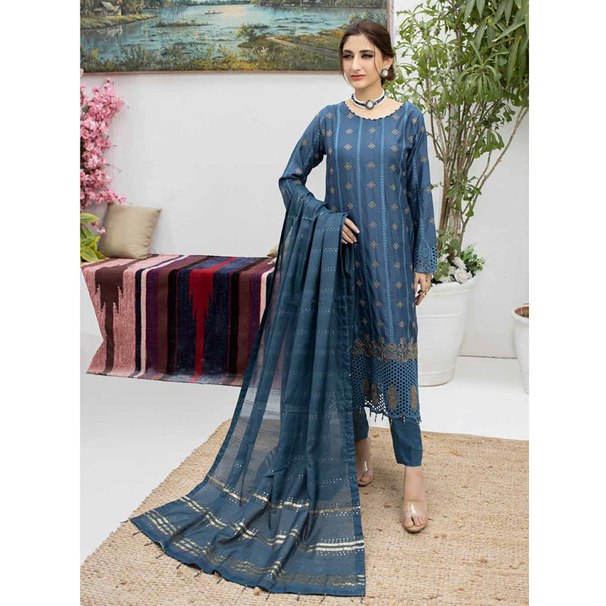 Schick Koel Viscose Schiffli Boring Embroidered Unstitched Suit With Fancy Dupatta - 8