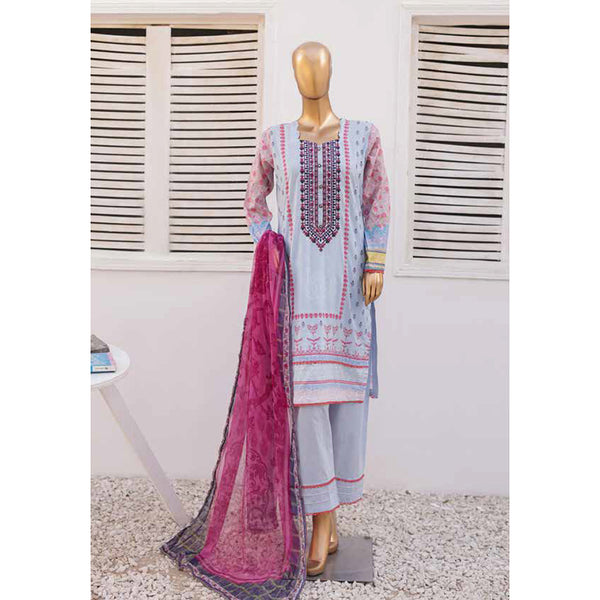 Zoha Lawn Printed Embroidered 3Pcs Suit with Bember Dupatta - 8