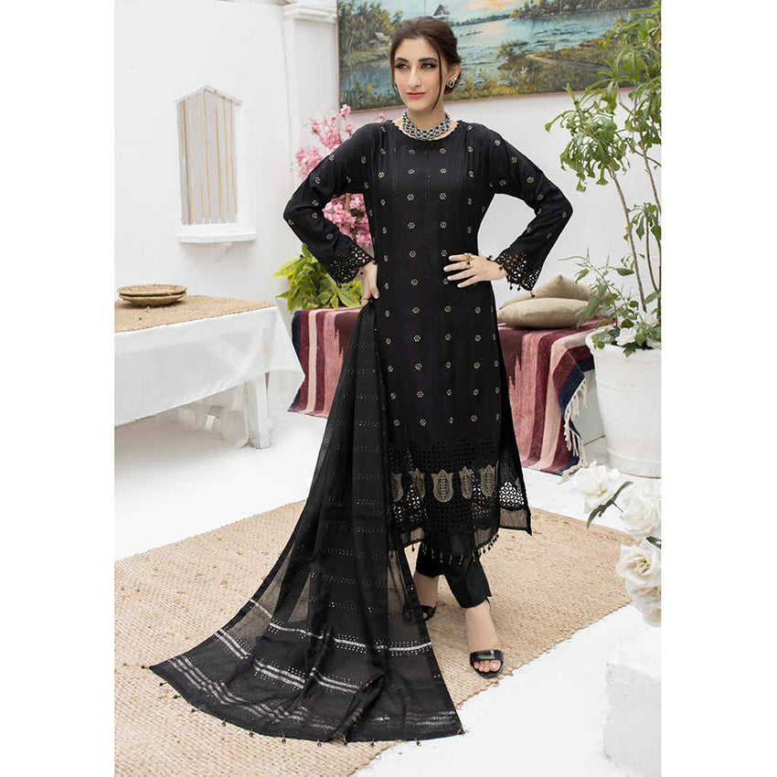 Schick Koel Viscose Schiffli Boring Embroidered Unstitched Suit With Fancy Dupatta - 1