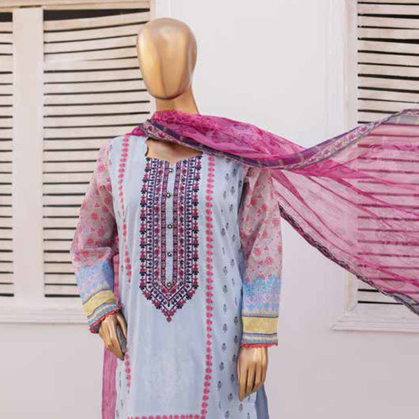 Zoha Lawn Printed Embroidered 3Pcs Suit with Bember Dupatta - 8