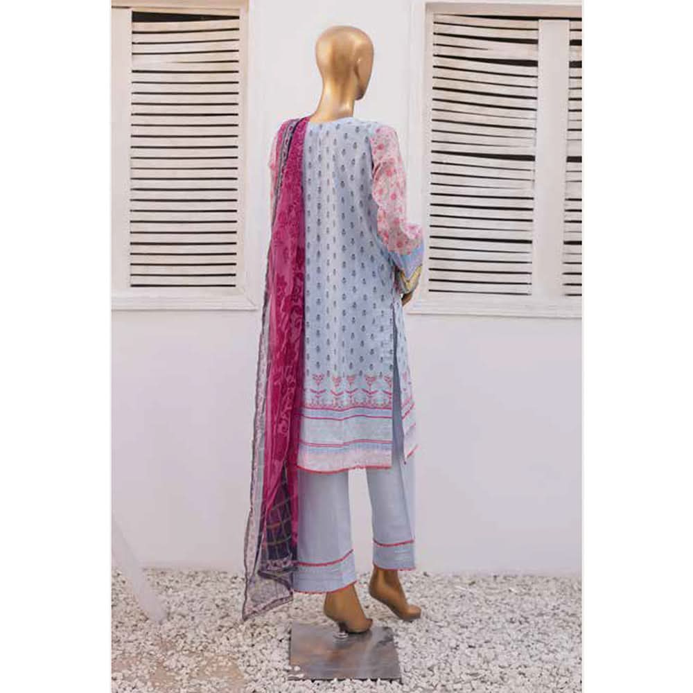 Zoha Lawn Printed Embroidered 3Pcs Suit with Bember Dupatta - 8, Women, 3Pcs Shalwar Suit, Leeds Textile, Chase Value