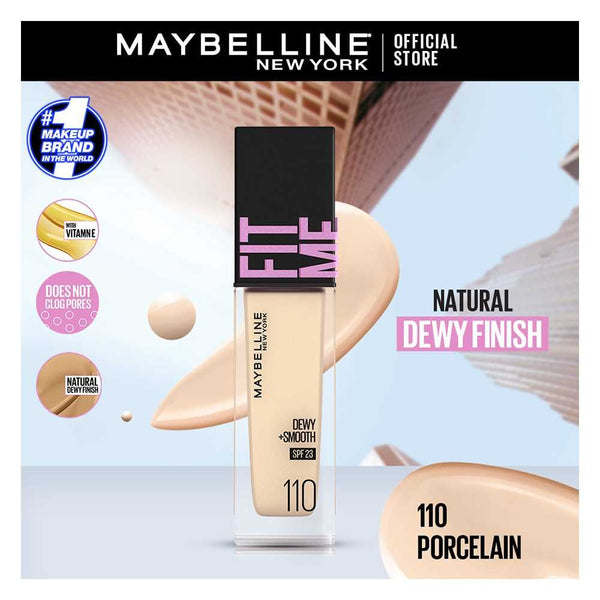 Maybelline New York Fit Me Dewy + Smooth Liquid Foundation Spf 23, 110 Porcelain, 30Ml, Foundation, Maybelline, Chase Value